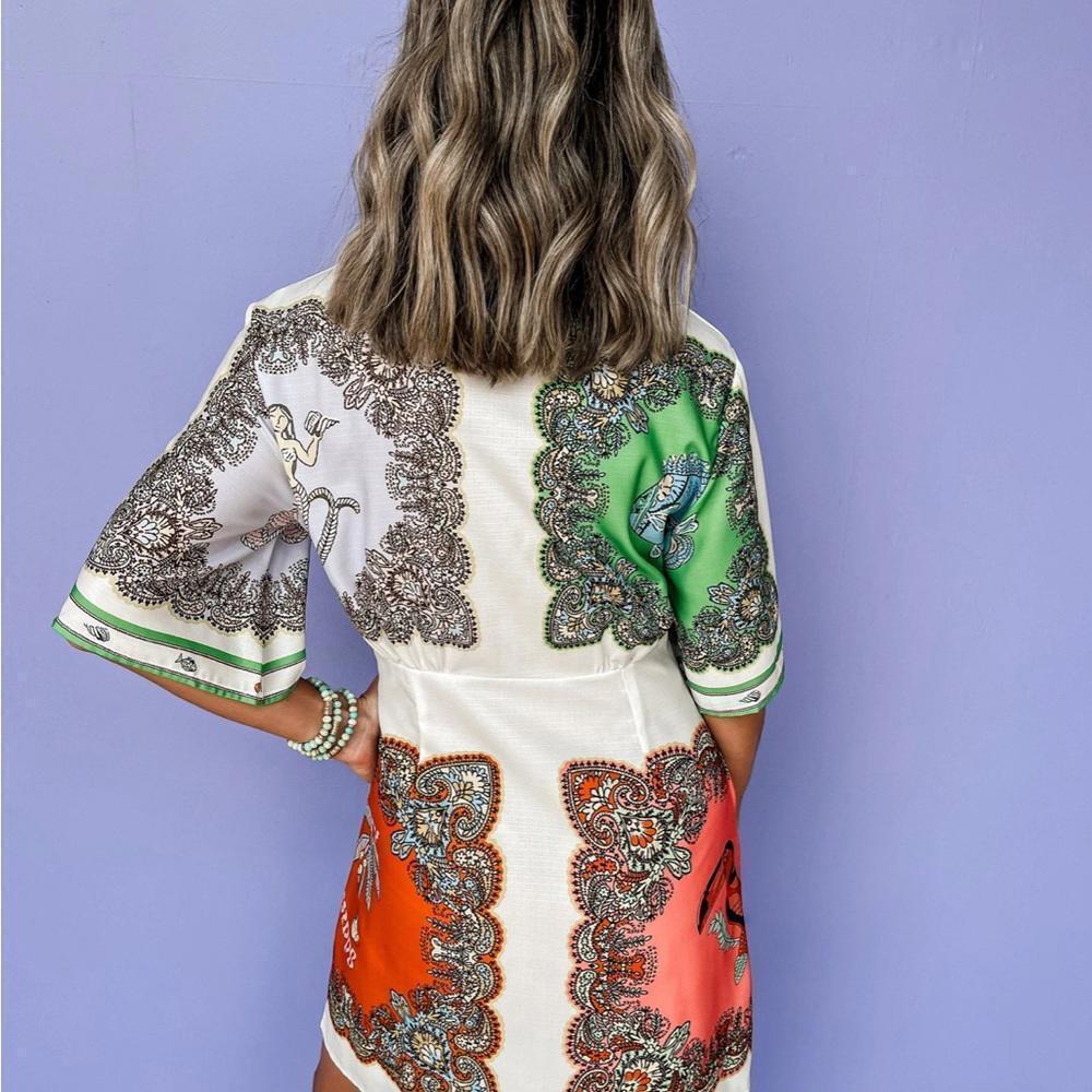 Button-Front Mixed Color Mini Dress - Picture 4 of 12